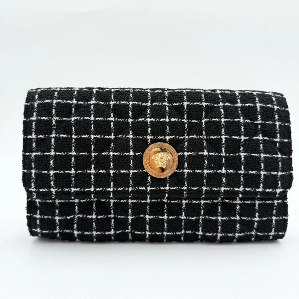 Versace Medusa Quilted Tweed Wallet/Crossbody with Lambskin Leather Interior NWT